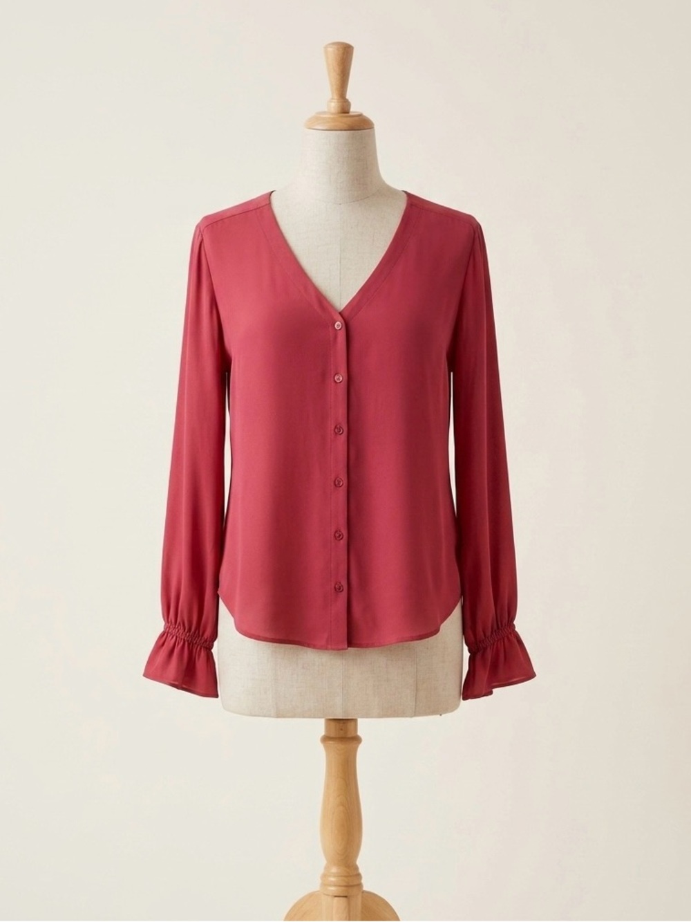 Loft Women's Red Button-Front V-Neck Blouse